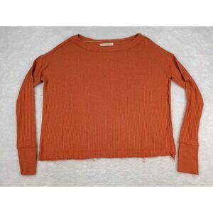 Free People We The Free Top Women's XS Orange Oversized‎ Long Sleeve Waffle Knit
